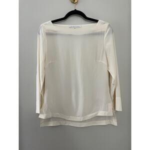 Trina Turk Classic Minimalist 100% Silk‎ Cream Boat Neck Top S